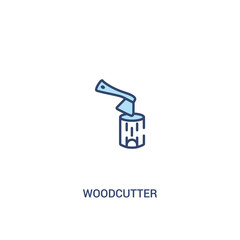 woodcutter concept 2 colored icon. simple line element illustration. outline blue woodcutter symbol. can be used for web and mobile ui/ux.