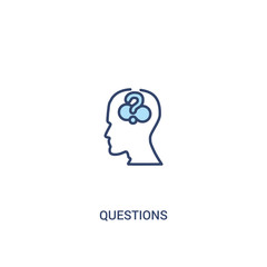 questions concept 2 colored icon. simple line element illustration. outline blue questions symbol. can be used for web and mobile ui/ux.