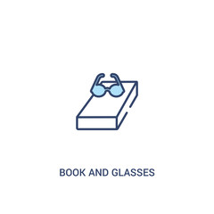 book and glasses concept 2 colored icon. simple line element illustration. outline blue book and glasses symbol. can be used for web and mobile ui/ux.