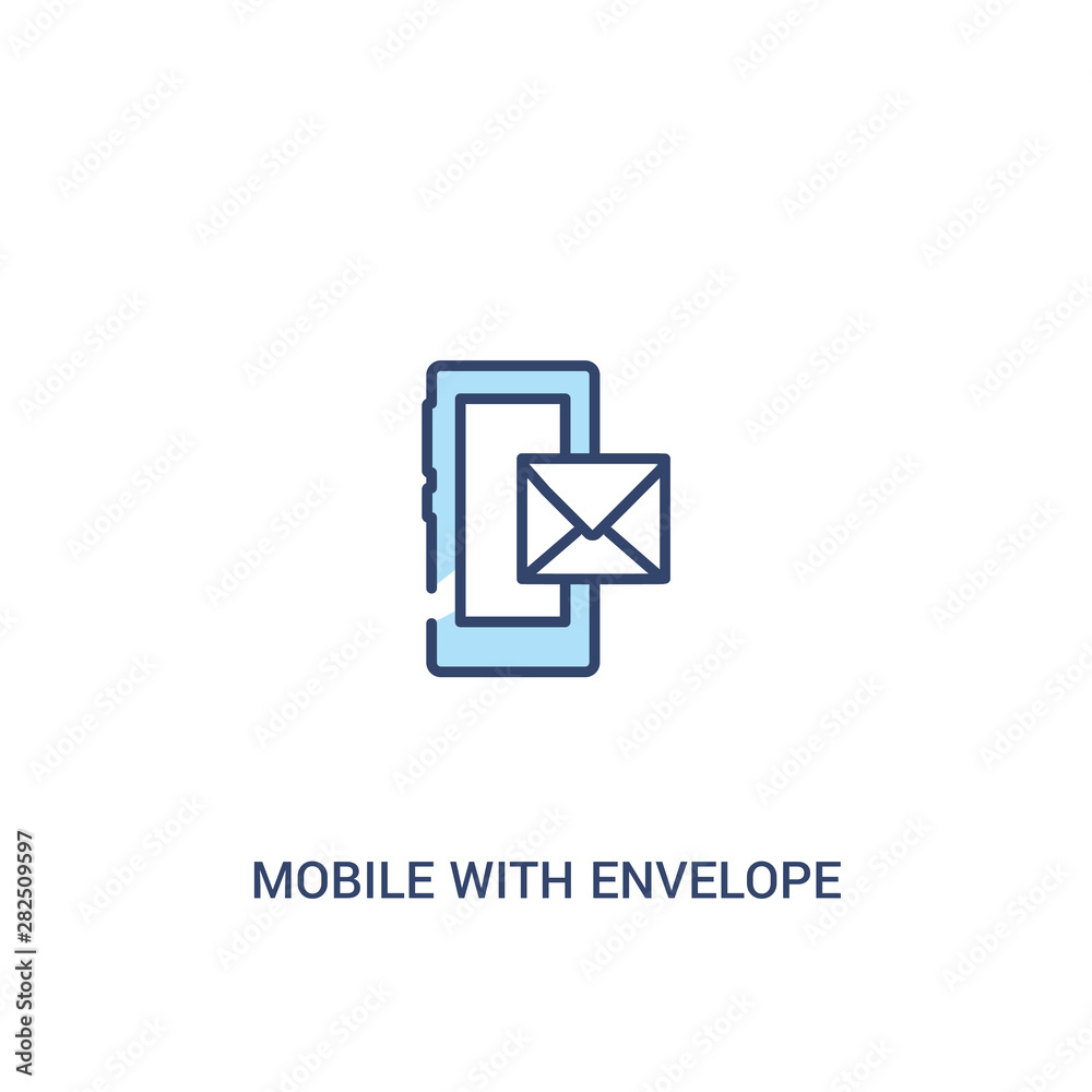 Poster mobile with envelope concept 2 colored icon. simple line element illustration. outline blue mobile w