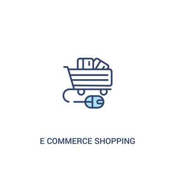 e commerce shopping cart tool concept 2 colored icon. simple line element illustration. outline blue e commerce shopping cart tool symbol. can be used for web and mobile ui/ux.