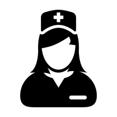Medical assistant icon vector female person profile avatar with a stethoscope for consultation in Glyph Pictogram illustration