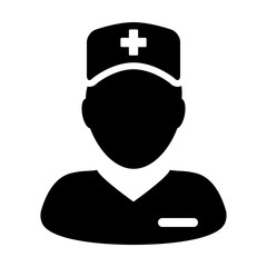 Ask a doctor icon vector male person profile avatar for medical consultation in a glyph pictogram illustration