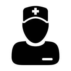 Physician icon vector male person profile avatar with a stethoscope for medical consultation in Glyph Pictogram illustration