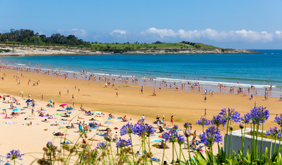 Santander, Spain - July 14, 2019: Beach in Santander, Spain. Resort town known for its sandy beach