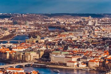 Aerial view of Prague, Czech Republic from Petrin Hill Observation Tower.