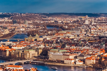 Obraz premium Aerial view of Prague, Czech Republic from Petrin Hill Observation Tower.