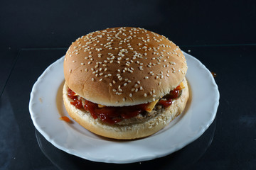 Sesame bun from white bread dough usually used for eating hamburgers