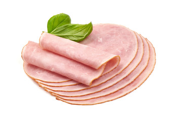 Boiled Ham Slices, isolated on white background