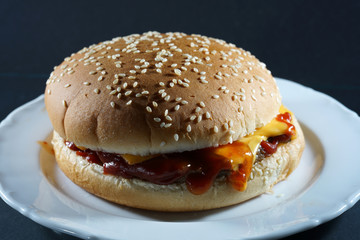 Sesame bun from white bread dough usually used for eating hamburgers