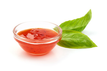 Sweet chili sauce, isolated on white background