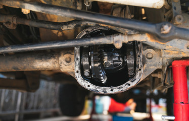 Closeup of the drive shaft of the car-Automotive industry and Car Maintenance Process