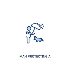 man protecting a dog with an umbrella concept 2 colored icon. simple line element illustration. outline blue man protecting a dog with an umbrella symbol. can be used for web and mobile ui/ux.