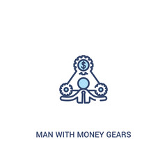 Fototapeta premium man with money gears concept 2 colored icon. simple line element illustration. outline blue man with money gears symbol. can be used for web and mobile ui/ux.