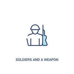 soldiers and a weapon concept 2 colored icon. simple line element illustration. outline blue soldiers and a weapon symbol. can be used for web and mobile ui/ux.