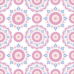 Colorful folk mandala pattern. Seamless ethnic background with abstract flowers