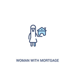 woman with mortgage concept 2 colored icon. simple line element illustration. outline blue woman with mortgage symbol. can be used for web and mobile ui/ux.