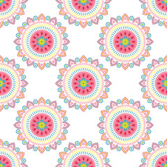 Colorful ethnic mandala pattern. Seamless vector ornamental floral background