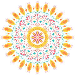Beautiful floral round ornament. Native flower mandala. Boho style illustration