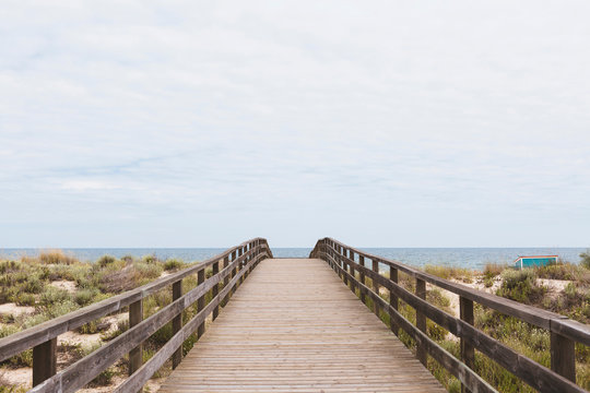 Boardwalk leading to ocean beach, Manta Rota, Algarve, Portugal