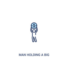 man holding a big coin concept 2 colored icon. simple line element illustration. outline blue man holding a big coin symbol. can be used for web and mobile ui/ux.
