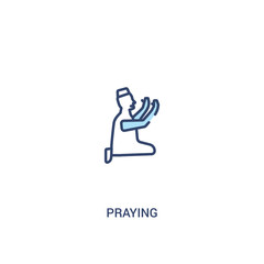 praying concept 2 colored icon. simple line element illustration. outline blue praying symbol. can be used for web and mobile ui/ux.