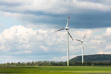 Alternative energy source. Windmill against the sky. Wind turbine in Austria.