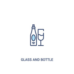 glass and bottle of wine concept 2 colored icon. simple line element illustration. outline blue glass and bottle of wine symbol. can be used for web and mobile ui/ux.