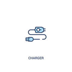 charger concept 2 colored icon. simple line element illustration. outline blue charger symbol. can be used for web and mobile ui/ux.