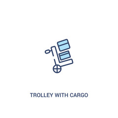 Fototapeta na wymiar trolley with cargo concept 2 colored icon. simple line element illustration. outline blue trolley with cargo symbol. can be used for web and mobile ui/ux.