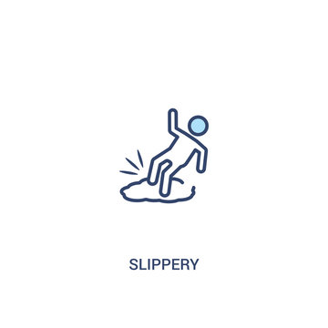 slippery concept 2 colored icon. simple line element illustration. outline blue slippery symbol. can be used for web and mobile ui/ux.