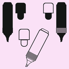 Highlighter marker pen vector silhouette isolated 