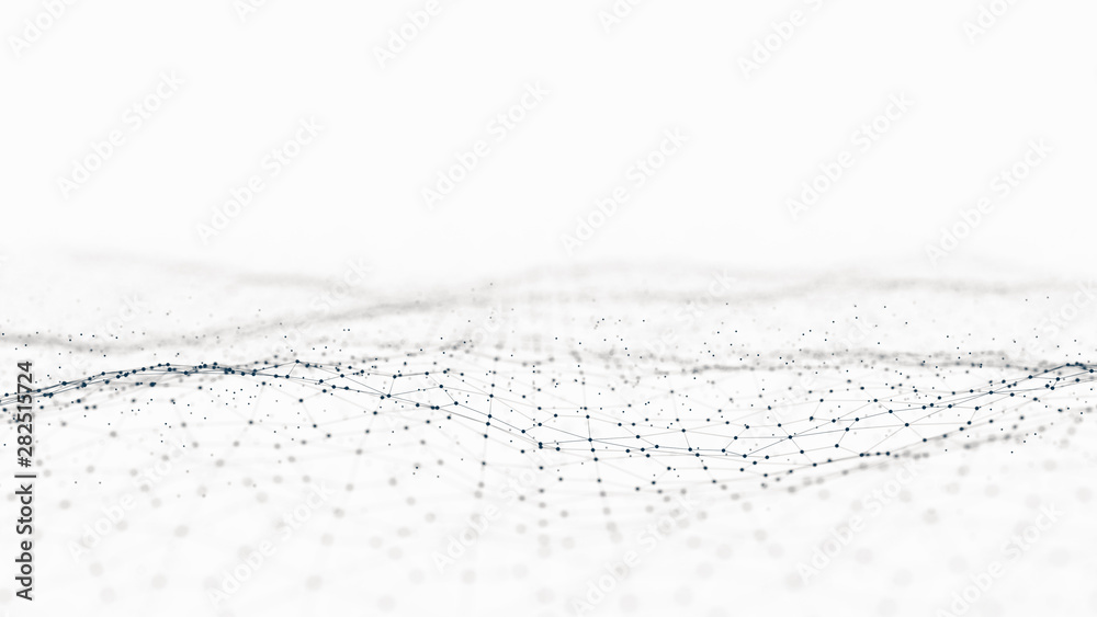 Fototapete Abstract 3d rendering futuristic dots and lines. computer geometric digital connection structure. Futuristic black abstract grid. Plexus with particles. Intelligence artificial