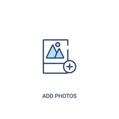 add photos concept 2 colored icon. simple line element illustration. outline blue add photos symbol. can be used for web and mobile ui/ux.