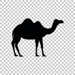 Camel silhouette sign. Black icon on transparent background. Illustration.
