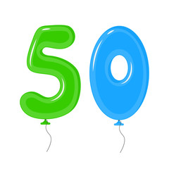 Color Balloons with Numbers Fifty Decoration Elements Set. Vector