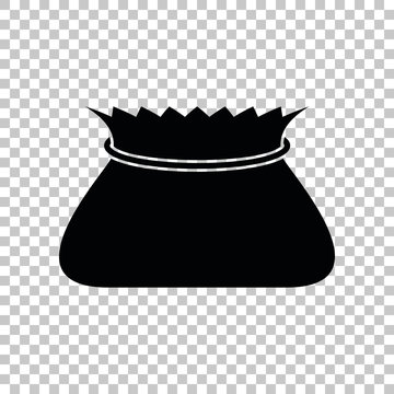 Tied pouch bag sign. Black icon on transparent background. Illustration.