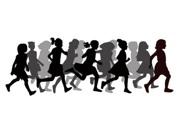 children running, silhouette vector