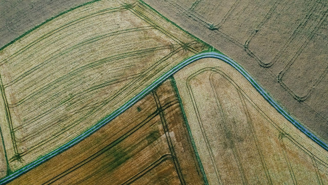 Drone point of view rural farmland crops, Bayern, Germany