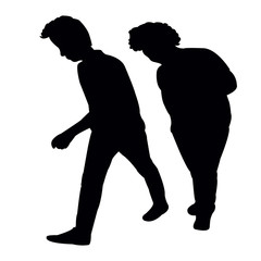 young men walking and making chat, silhouette vector