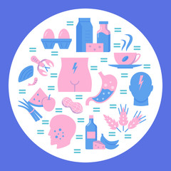 Food sensitivity round concept poster template in flat style
