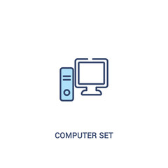 computer set concept 2 colored icon. simple line element illustration. outline blue computer set symbol. can be used for web and mobile ui/ux.