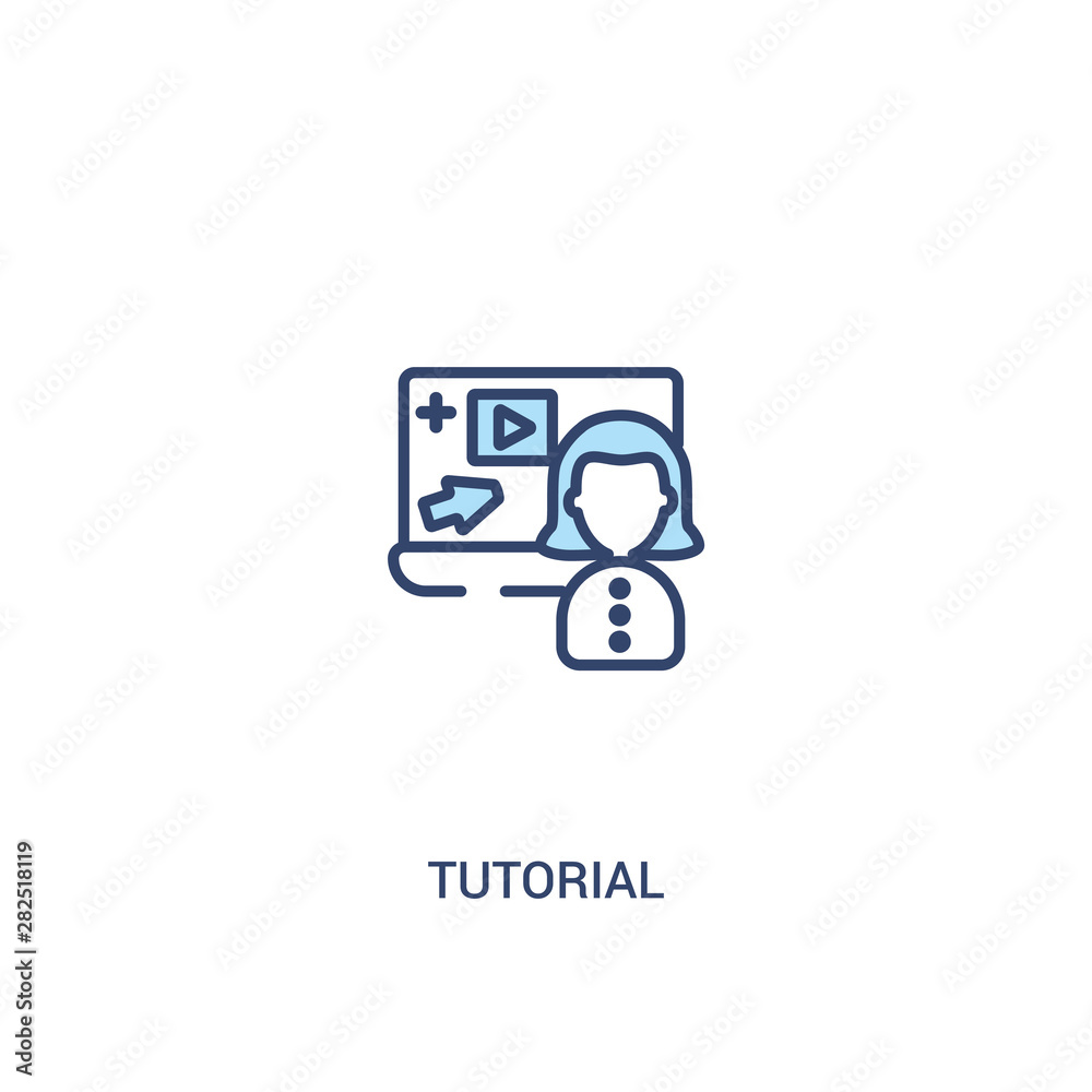 Poster tutorial concept 2 colored icon. simple line element illustration. outline blue tutorial symbol. can