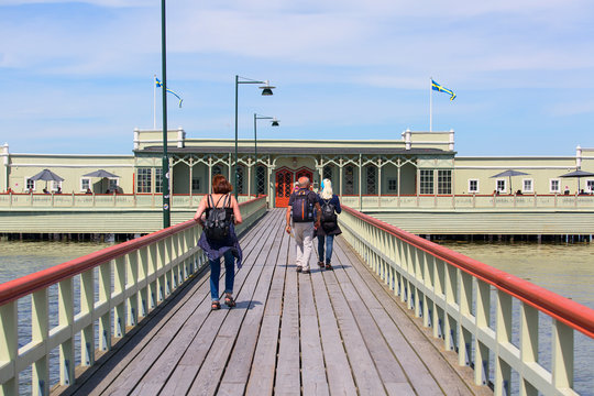 Ribersborgs open-air bath, wooden pier in the Baltic Sea, Malmo, Sweden