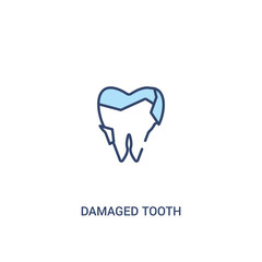 damaged tooth concept 2 colored icon. simple line element illustration. outline blue damaged tooth symbol. can be used for web and mobile ui/ux.
