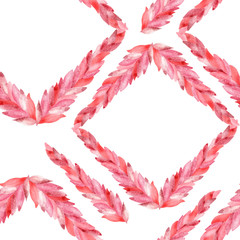 Watercolor hand painted nature romantic pattern with pink flowers petals rhombes and lines composition