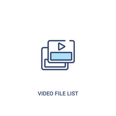 video file list concept 2 colored icon. simple line element illustration. outline blue video file list symbol. can be used for web and mobile ui/ux.