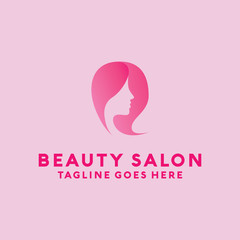 Beauty Salon Logo Design with female Face and Haircut for Stylist. Modern Gradient for Beauty with Glamorous Woman Hair Stylish.