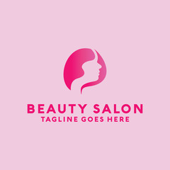 Beauty Salon Logo Design with female Face and Haircut for Stylist. Modern Gradient for Beauty with Glamorous Woman Hair Stylish.