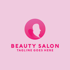 Beauty Salon Logo Design with female Face and Haircut for Stylist. Modern Gradient for Beauty with Glamorous Woman Hair Stylish.